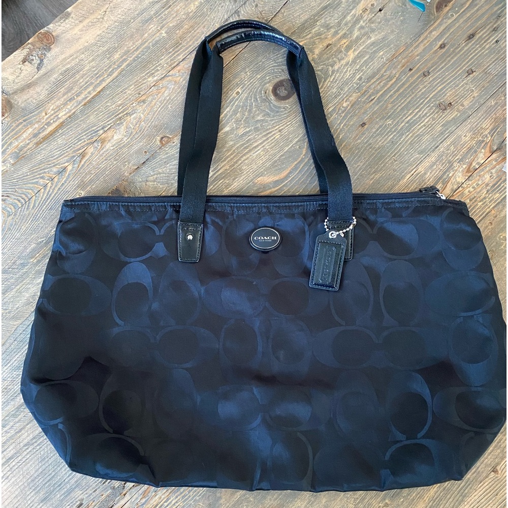 COACH WEEKENDER TOTE GETAWAY NYLON SHOULDER BAG TRAVEL GYM BLACK PACKABLE